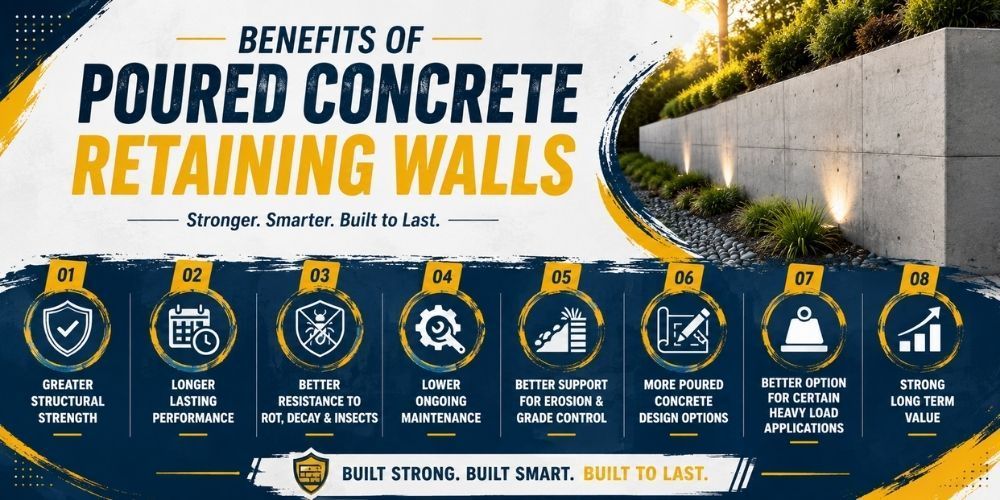Poured concrete retaining wall