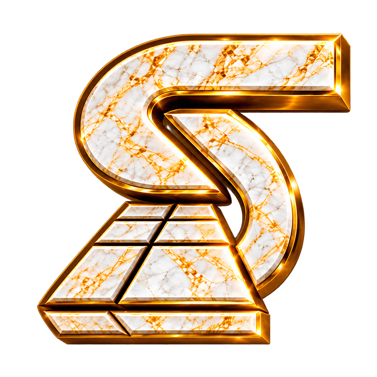 Gold stylized S logo with geometric base on a white background