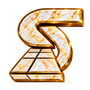 Gold stylized S logo with geometric base on a white background