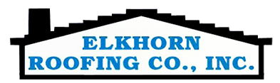 Elkhorn Roofing Co Inc Elkhorn Roofing Co., Inc. logo in blue and black with a house roof outline