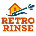 Retro Rinse logo with orange house and blue pressure washer spraying water