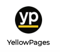 The logo for yellow pages is a black circle with a yellow line in the middle.