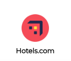 The logo for hotels.com is a red circle with a house in it.