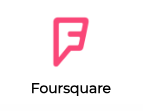 The logo for foursquare is a pink speech bubble with the letter f on it.
