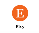 A logo for etsy with the letter e in an orange circle.