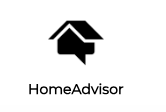 A home advisor logo with a house and a speech bubble.