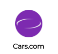 The logo for cars.com is a purple circle with a white swirl in the middle.