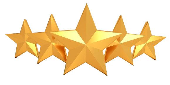 Five gold stars are lined up in a row on a white background