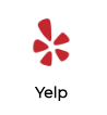 A yelp logo with a red flower on a white background.