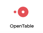 The logo for opentable is a red circle with a white dot in the middle.