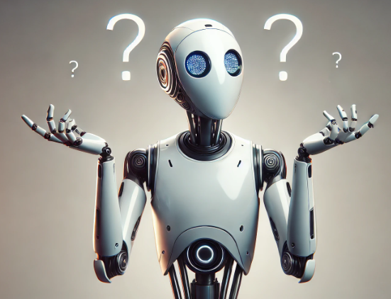 A robot with a question mark above his head
