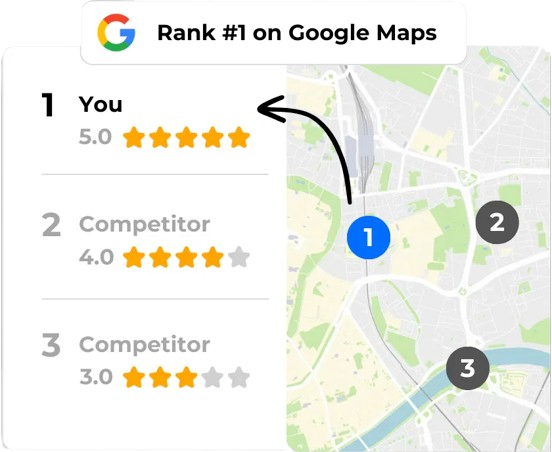 A google map showing the number 1 on it