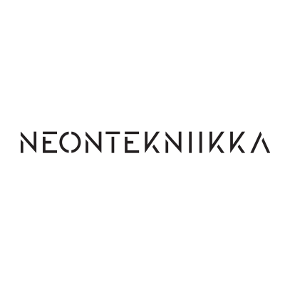 NeonTekniikan logo, musta teksti valkoisella pohjalla.