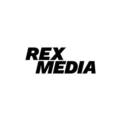 Mustavalkoinen logo Rex Medialle; 