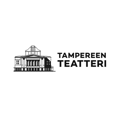 Tampereen Teatterin logo. Tyylitelty rakennusgrafiikka teatterin nimellä.