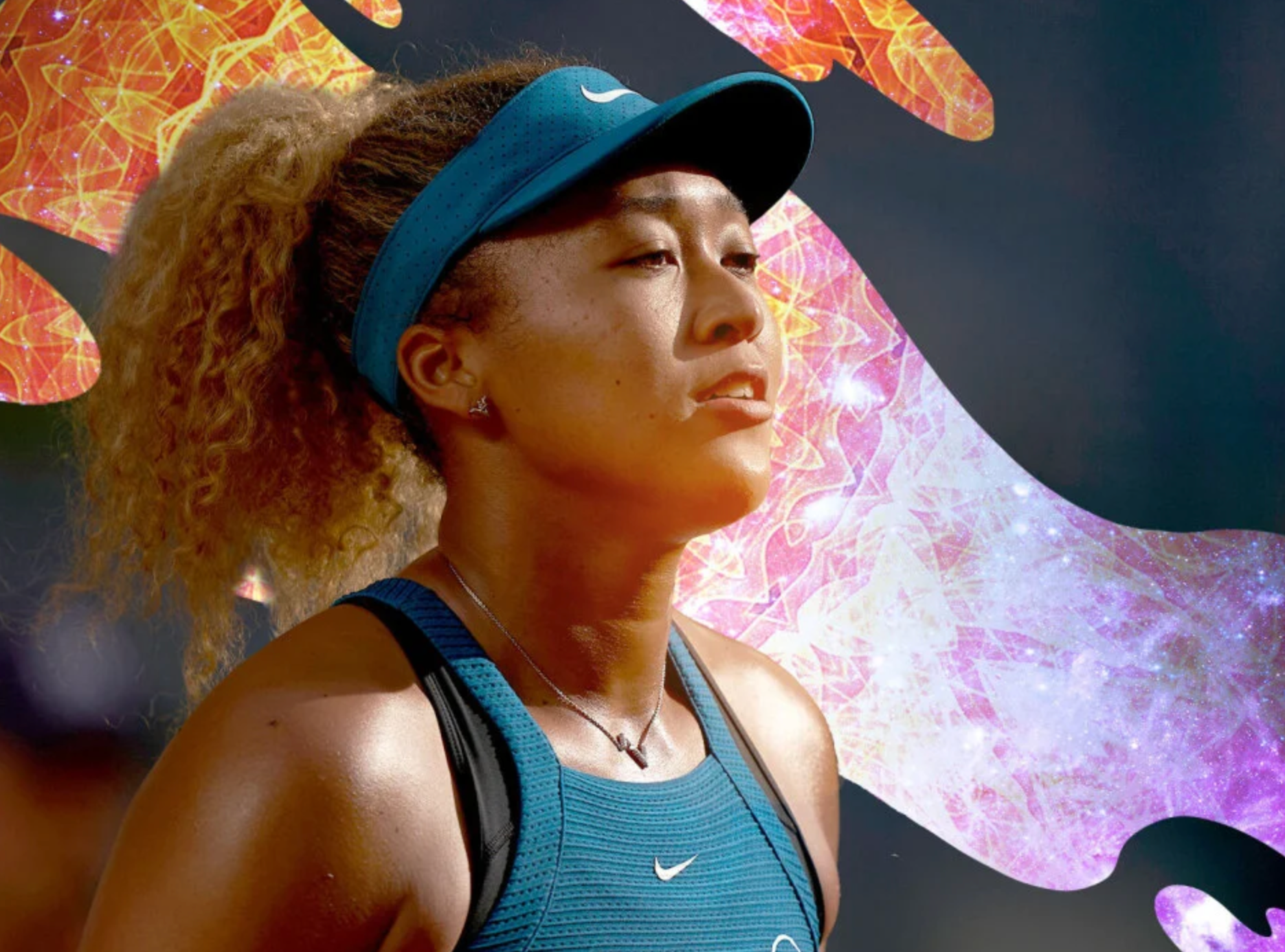 Naomi Osaka smiling during a match, a symbol of joy and resilience on the tennis court.