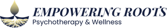 Logo for Empowering Roots Psychotherapy & Wellness with a stylized teardrop/root design.