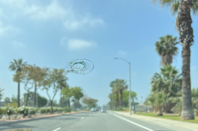 Before windshield repair in San Bernardino, CA