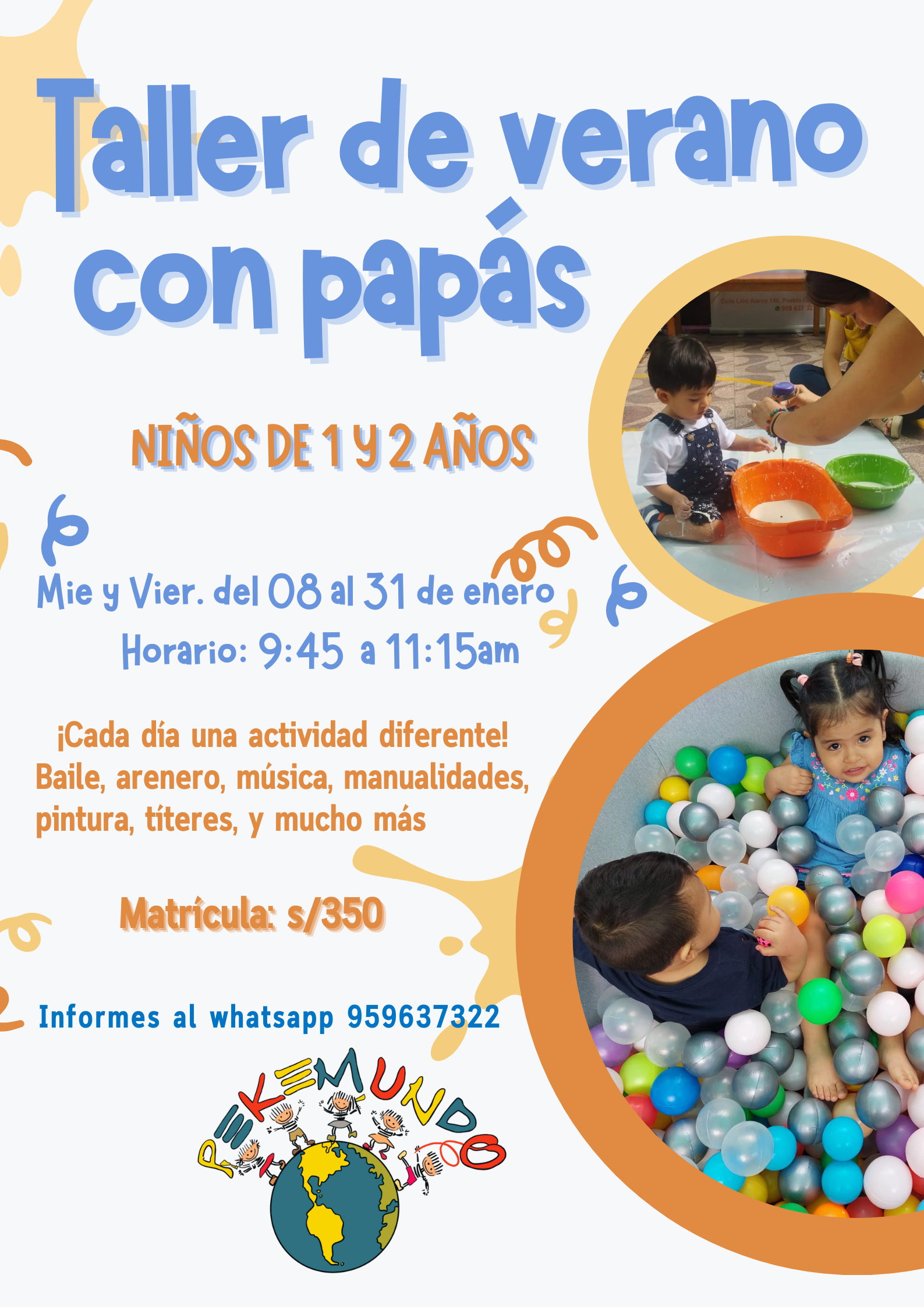 Miércoles y viernes de 9:45 a 11:15 am. INICIO 08 de enero