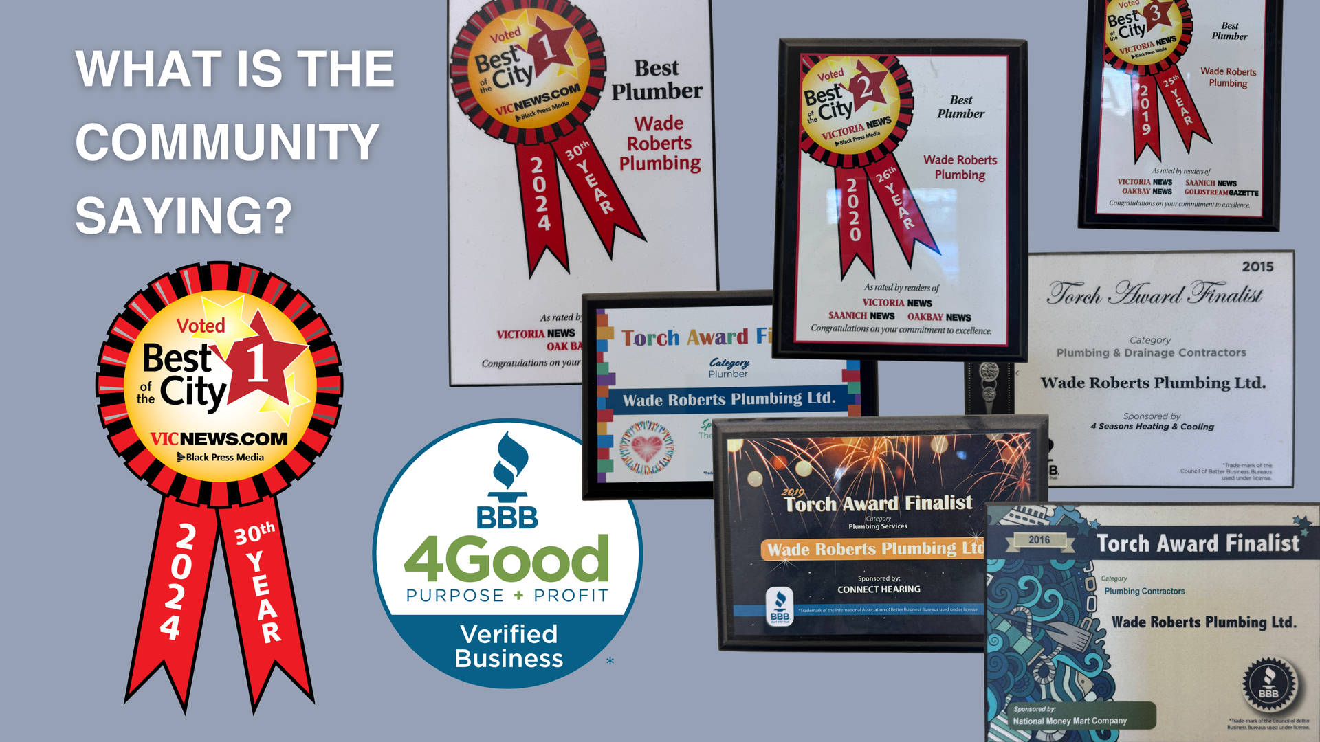 A collage of awards with the words what is the community saying