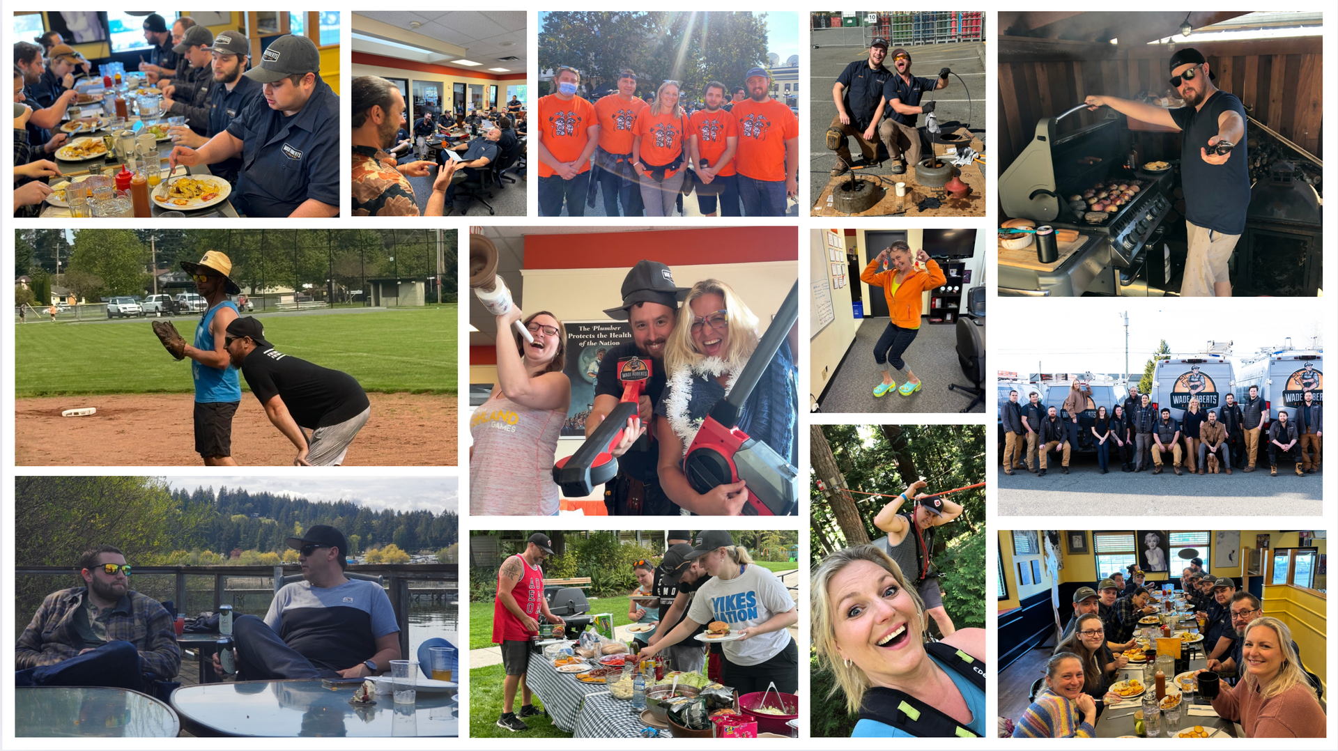 A collage of pictures of people doing different activities.