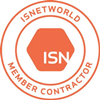 Orange ISNetworld “Member Contractor” badge logo with circular text and house icon
