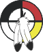 Black-and-white winged emblem inside a red, black, and white circular target logo
