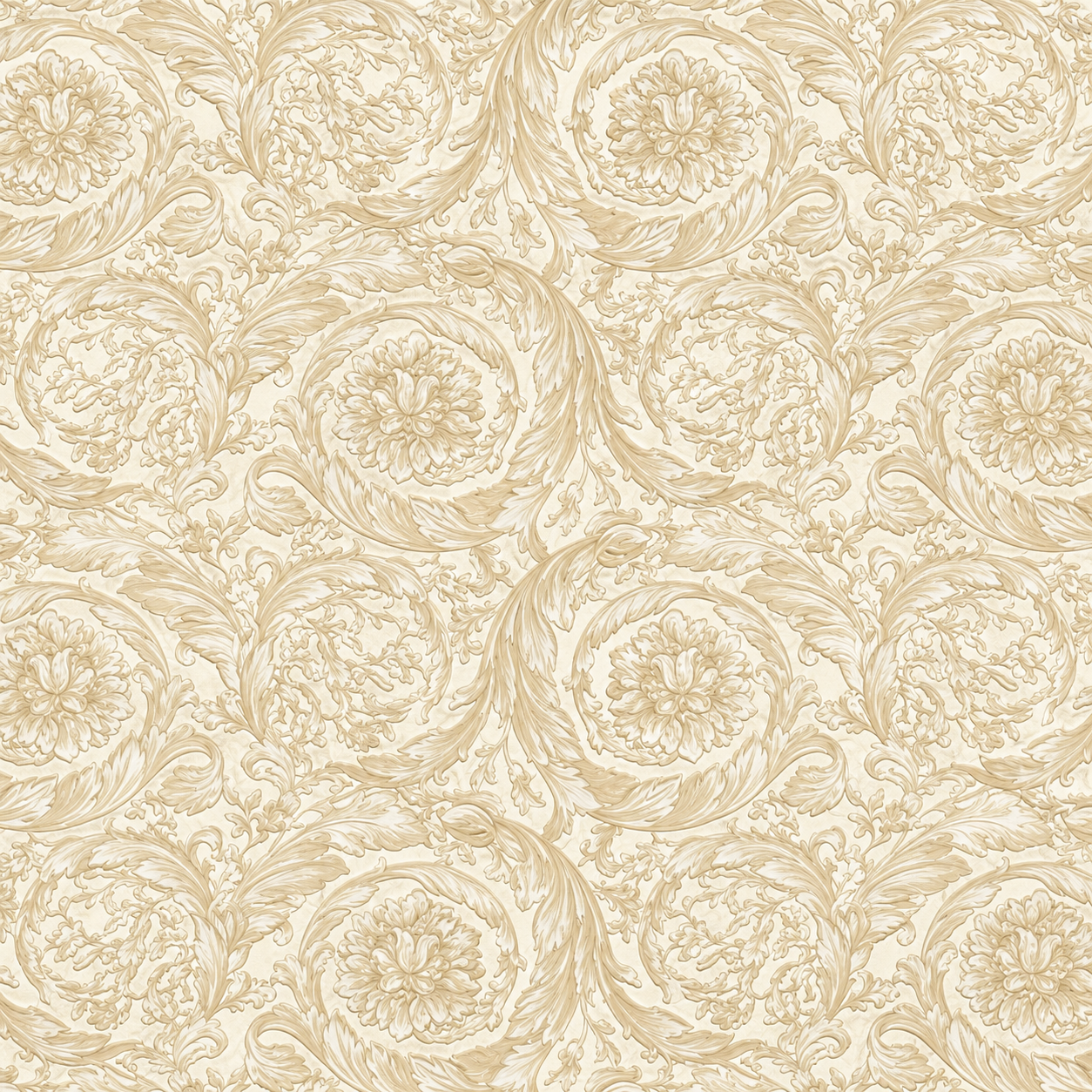 Carta da parati floreale beige con un delicato motivo a rose ripetuto.