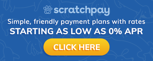 Scratchpay ad: blue background, paw logo,