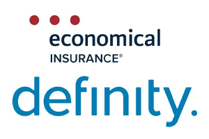 Logo for Economical Insurance and Definity. Includes text and three red dots.