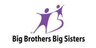 Purple figures forming a heart, representing Big Brothers Big Sisters. Text below reads