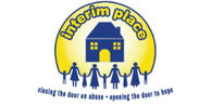 Logo for Interim Place: Blue house inside a yellow circle, women holding hands, and text.