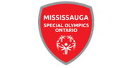 Logo of Mississauga Special Olympics Ontario. Red shield with text and stylized figures.