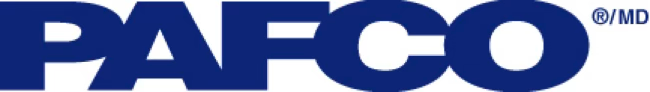 Logo for PAFCO in white letters on a blue background. The “O” has a ®/MD registration mark.