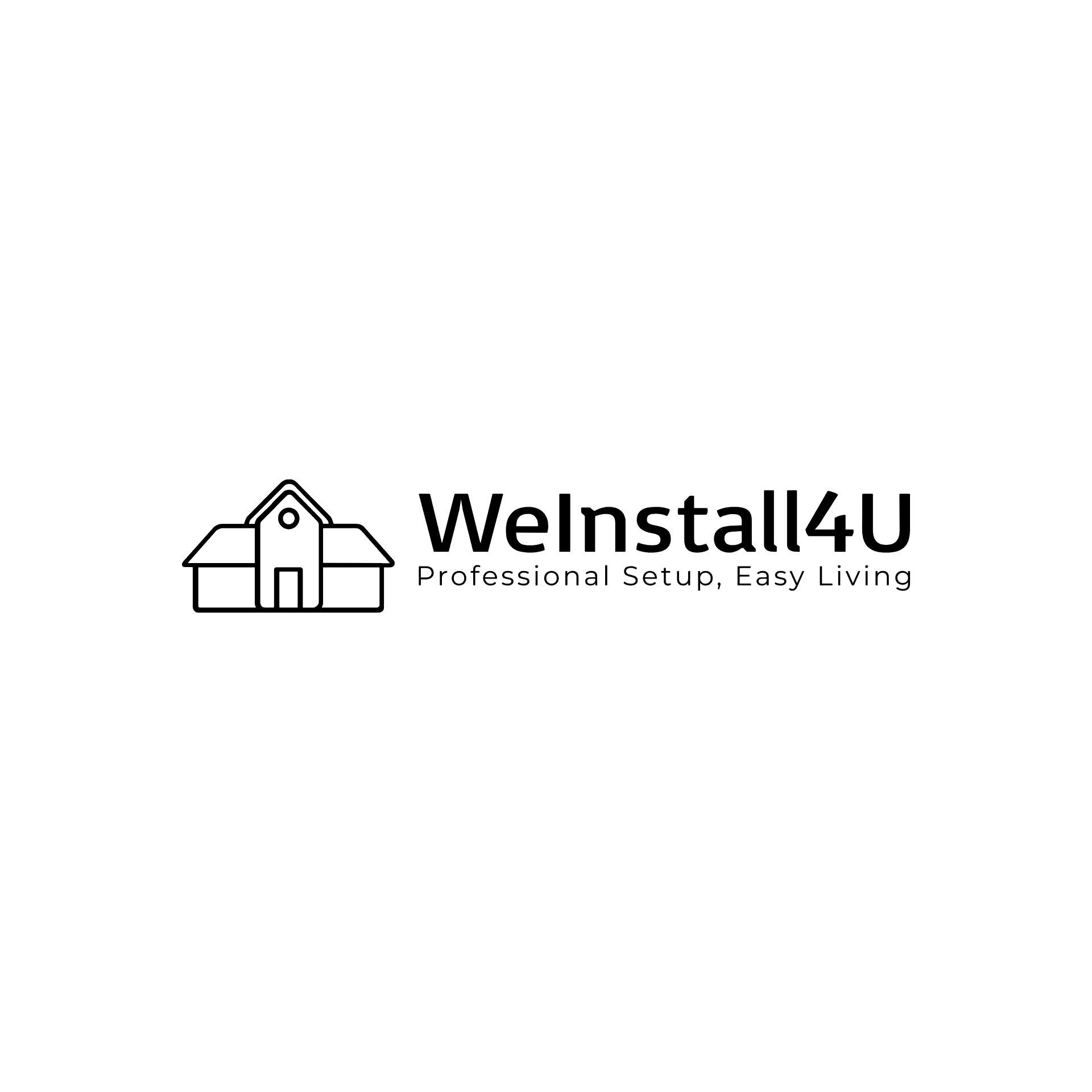 Logo with house icon and text "WeInstall4U, Professional Setup, Easy Living".