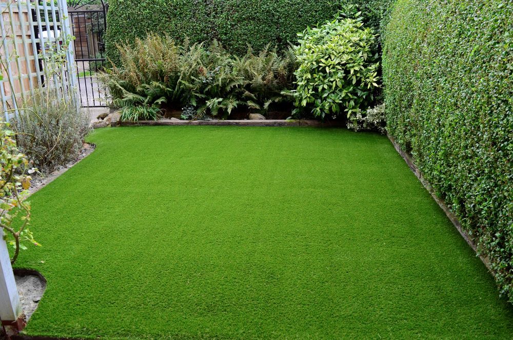 Green Turf Lawn Enclosed by Hedges and Other Greenery — Hanta Mowing Services Townsville in Kirwan, QLD