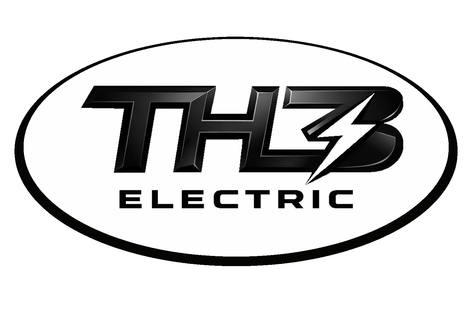 TH3 Electric logo in black inside an oval outline on a white background
