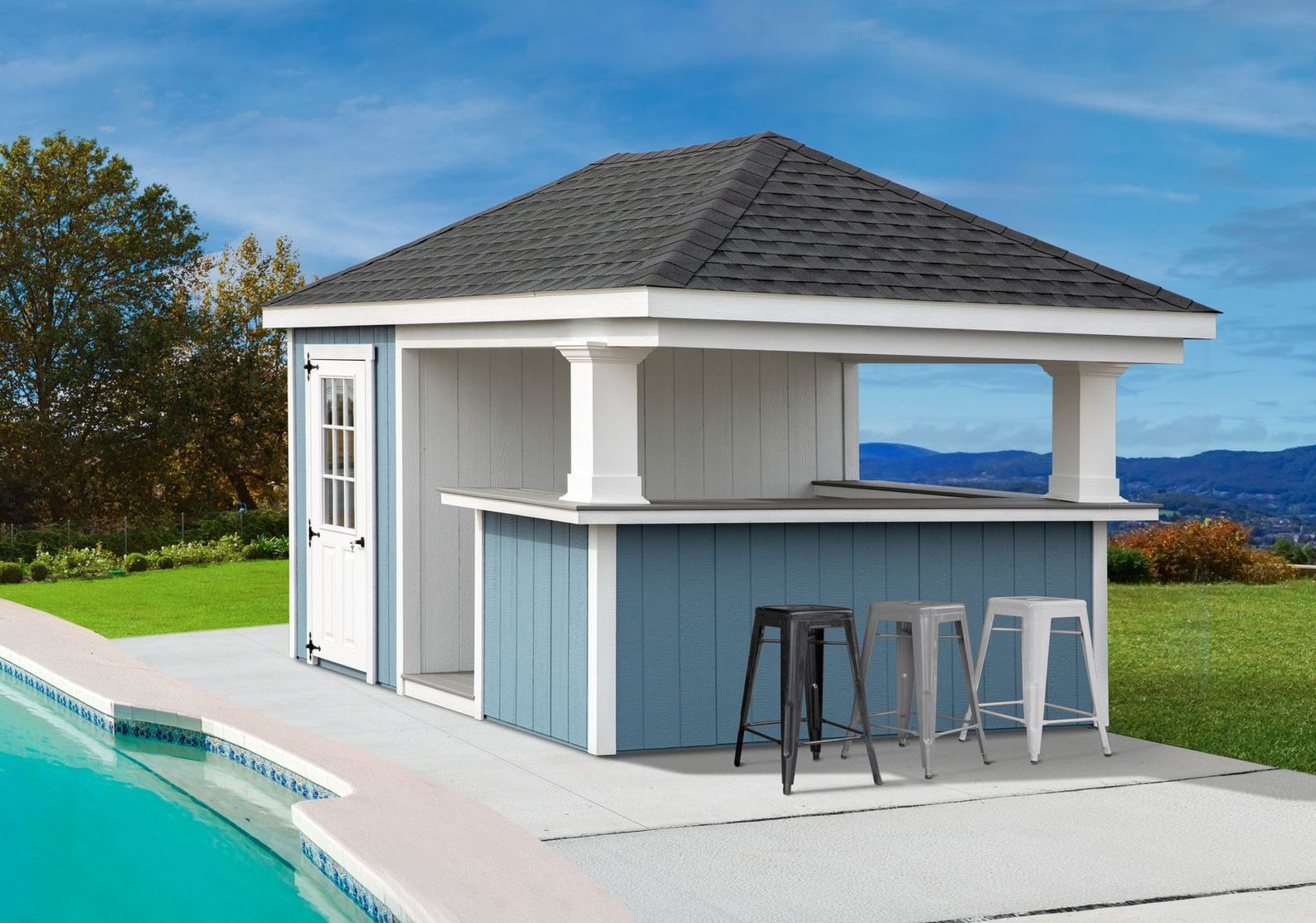 blue pool house blue pool house custom made in New Jersey