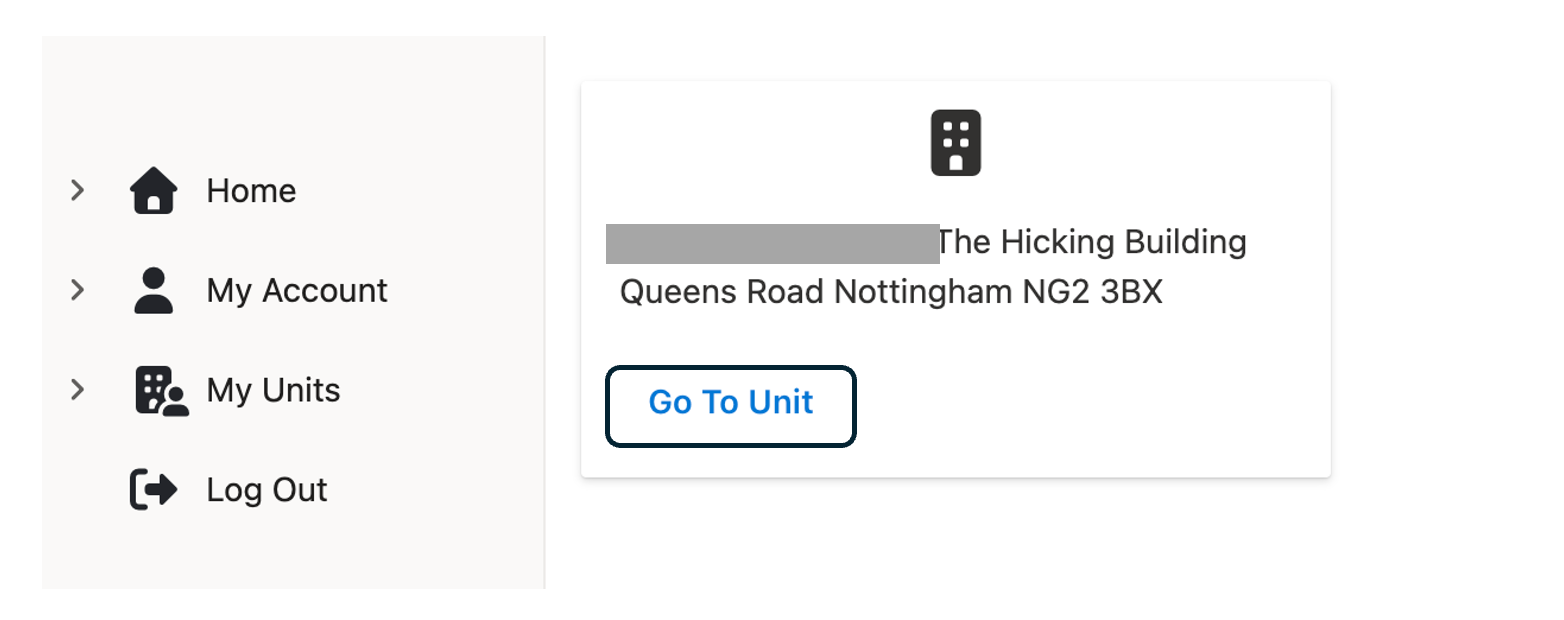 Image of landing page of Owner's Portal where the Unit needs to be selected. 