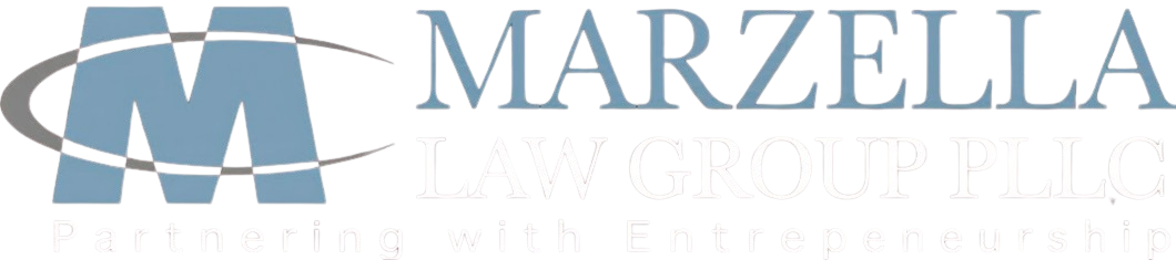 Marzella logo in blue and gray with a stylized “M” icon