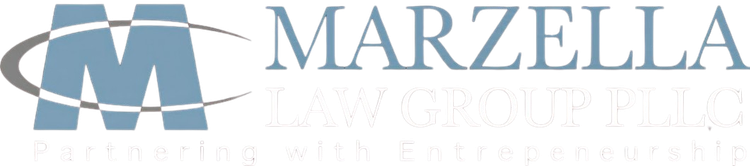 Marzella logo in blue and gray with a stylized “M” icon
