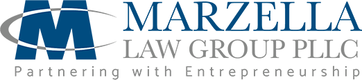 Marzella Law Group PLLC logo with blue “M” icon and “Partnering with entrepreneurs” tagline