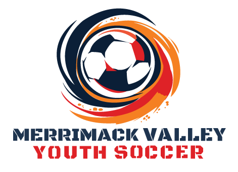 Merrimack Valley Youth Soccer logo with a stylized soccer ball in red, white, navy, and orange