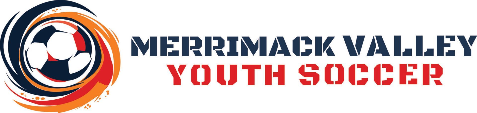 Merrimack Valley Youth Soccer logo with orange, black, and white soccer ball icon and text
