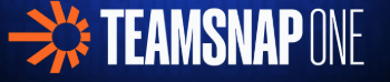 Teamsnap One logo with orange sunburst icon and white text on blue background