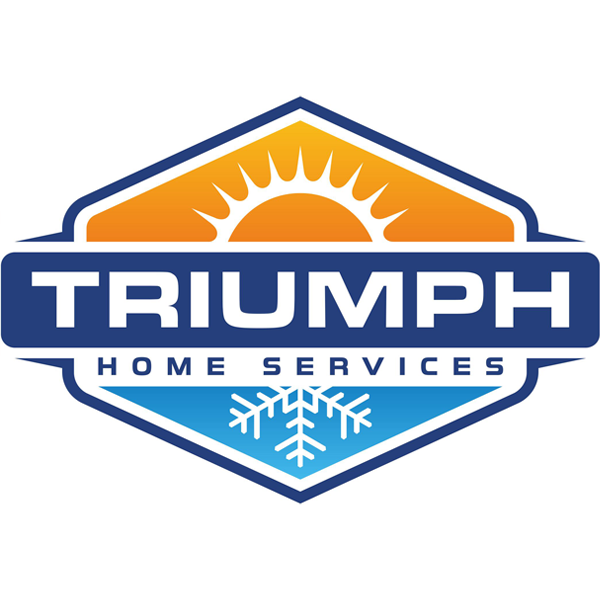 Triumph Home Services logo with orange sun, blue snowflake, and blue-and-white badge