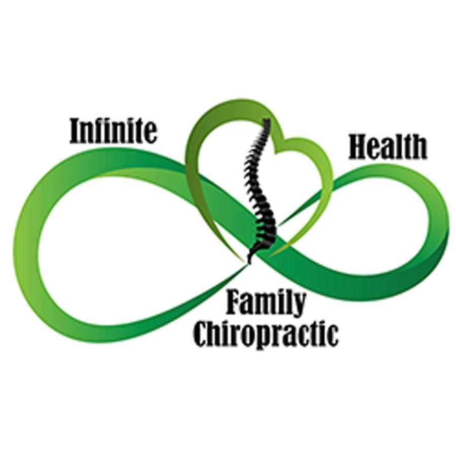 Infinite Health Family Chiropractic logo with green infinity symbol and heart-shaped spine icon