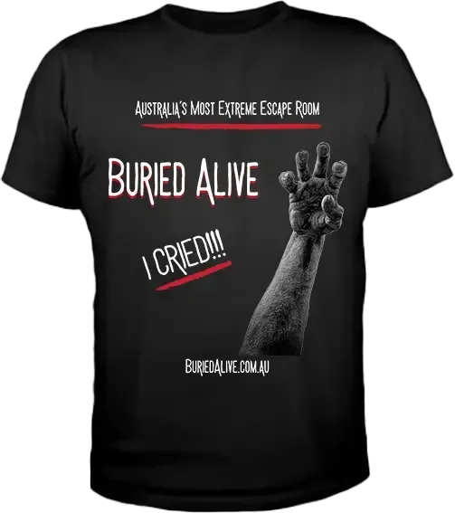 Extreme Escape Room Merchandise: Buried Alive T-Shirt reading