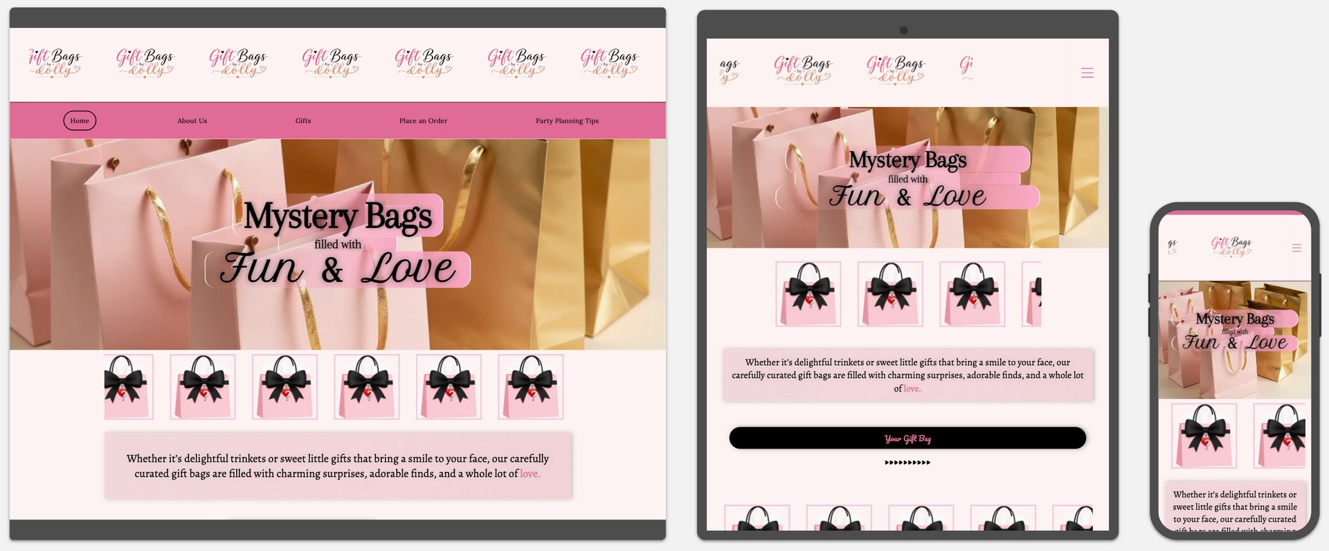 Little Enterprises website shown on desktop, tablet, and phone with a login form on a beige background.