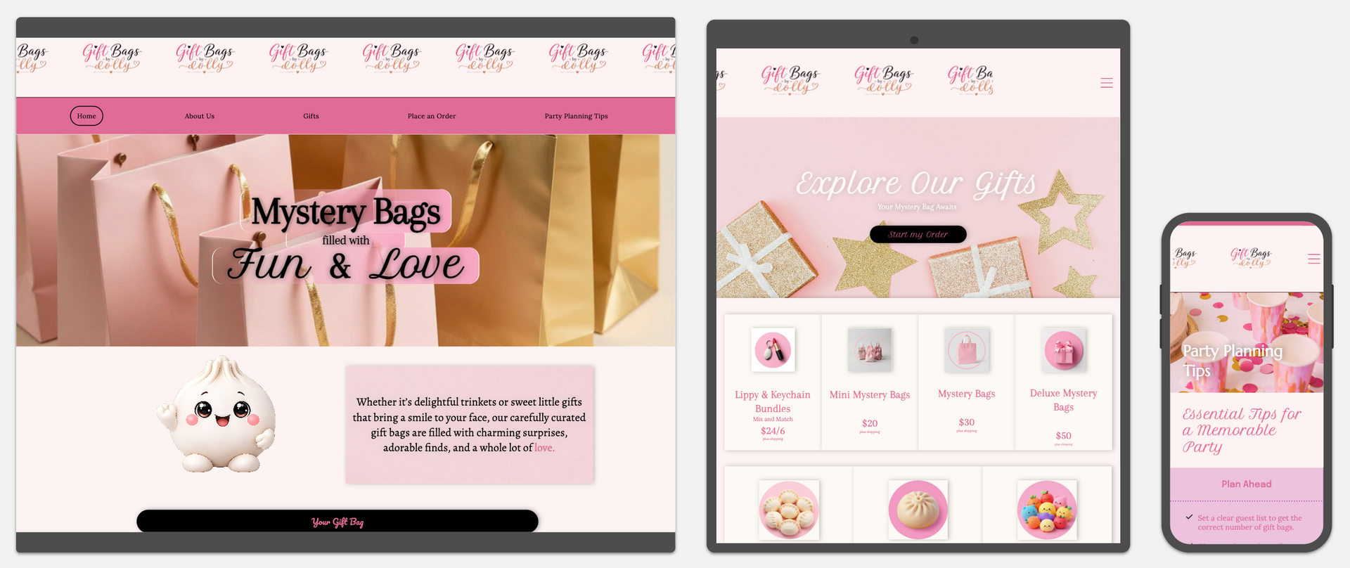 Little Enterprises website shown on desktop, tablet, and phone with a login form on a beige background.